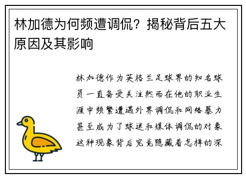 林加德为何频遭调侃？揭秘背后五大原因及其影响