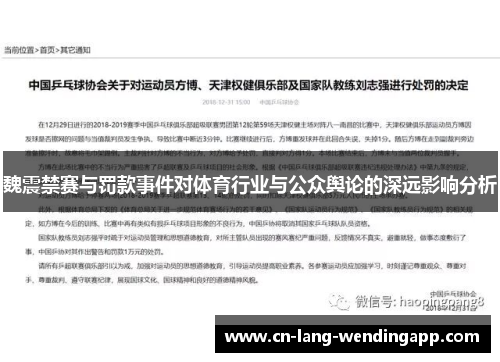 魏震禁赛与罚款事件对体育行业与公众舆论的深远影响分析