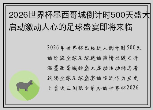 2026世界杯墨西哥城倒计时500天盛大启动激动人心的足球盛宴即将来临